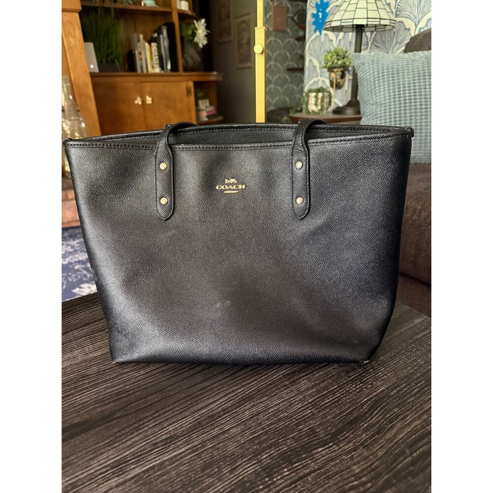 Coach City Zip Black Textured Leather Tote Bag